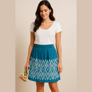 Anthropologie Floreat Winston Embroidered Skirt Blue Size 8